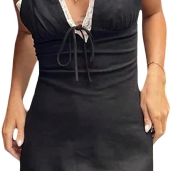 Women's Lace Mini Dress Sleeveless V Neck Backless Summer Going Out - Picture 1 of 3